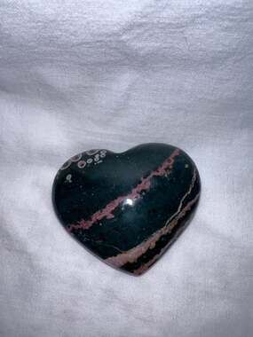 Polished Ocean Jasper Heart Stone with Orbicular Patterns and Pink Banding